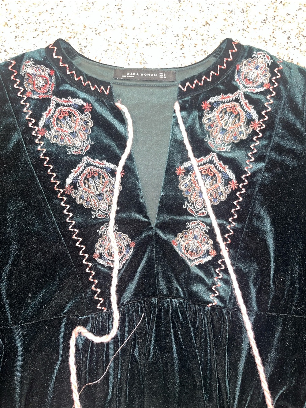 Zara green Velvet Embroidered Babydoll Dress with Pink Accents - Picture 10 of 10